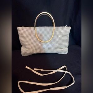 ELKA Vintage 60s 70s Handbag for shoulder or crossbody wear Cream-Metal Mesh